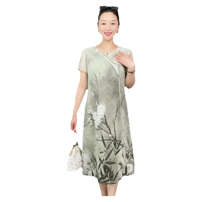 妈妈夏装旗袍连衣裙宽松遮肚子