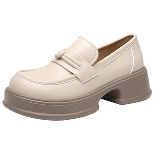 大东小皮鞋女鞋2026春季新款简约休闲圆头厚底乐福鞋套脚单鞋0111