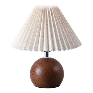 复古木纹百褶台灯北欧创意卧室床头灯温馨浪漫简约ins风少女心灯