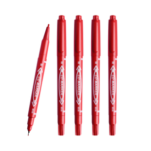 红色记号笔小双头勾线笔不掉色防水防油细头小头油性笔美术专用儿童绘画笔粗细两头勾边笔马克笔不褪色画线笔