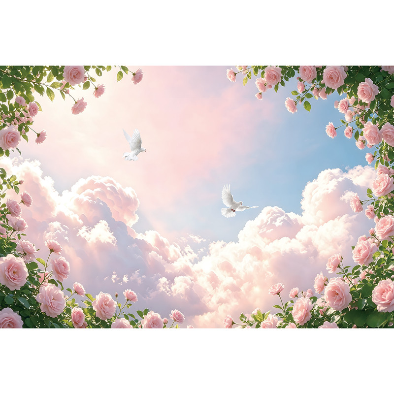 花海蓝天吊顶自粘壁画