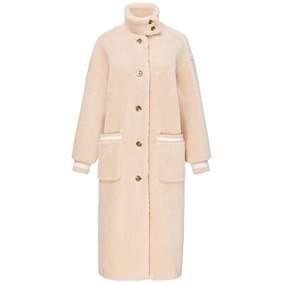 欧碧倩气质仿羊羔毛中长大衣