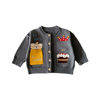 婴儿分体套装春季男宝宝衣服春装周岁宴礼服小月龄抓周宴毛衣开衫