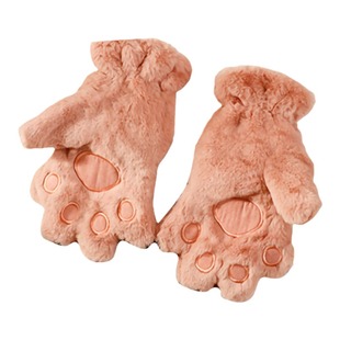 猫爪熊掌手套女冬学生冬季加绒加厚全指网红可爱毛绒防寒保暖儿童