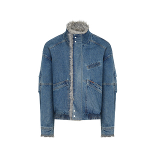 PMET「丹宁雕冕」座山雕毛领牛仔外套 重磅水洗加厚保暖工装外套