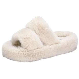 saturdaymode厚底毛毛拖鞋女2025冬季新款外穿保暖防滑一字拖鞋