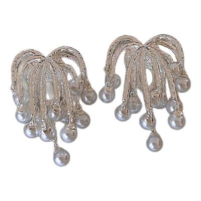 银色烟花珍珠流苏耳环小众独特