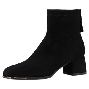 达芙妮黑色高跟短靴女款秋冬2025新款弹力瘦瘦靴子女厚底马丁靴女