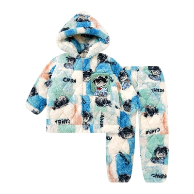 冬季柯南父子三层夹棉家居服外穿