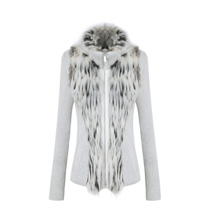 DoublePunch原创秋冬正肩环保皮草拼接立领保暖复古毛衣开衫外套