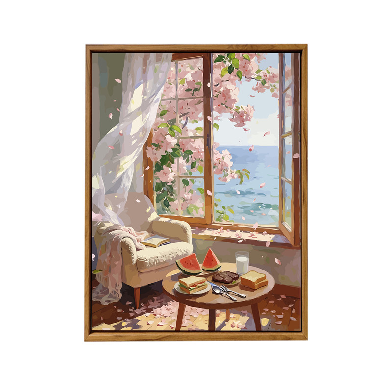 治愈系风景樱花大海DIY数字油画