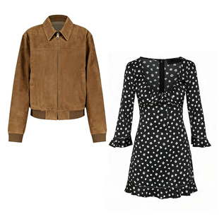 爱情怎么翻译高允真同款美拉德麂皮绒短款夹克外套女春碎花连衣裙