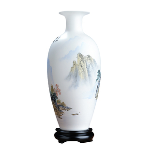 东方泥土 陈建瑞大师作品手绘山水花瓶摆件中式客厅博古架装饰品