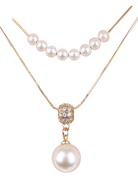 FEEINS金色双层叠戴珍珠锁骨链女新款爆款简约轻奢气质高级感项链