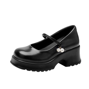 小个子增高高跟鞋粗跟厚底法式玛丽珍鞋气质单鞋34小码女鞋313233