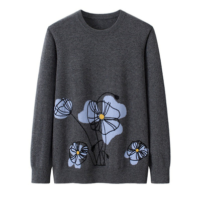 秋冬新提花针织衫女复古文艺宽松圆领套头百搭毛衣时尚百搭羊绒衫