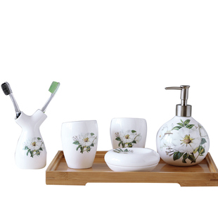 欧式卫生间洗漱套装新婚骨瓷浴室用品漱口杯陶瓷牙缸卫浴五件套装