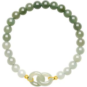 周六福金镶玉手串女双环扣玉石空谷幽兰手链渐变青玉手串七夕礼物