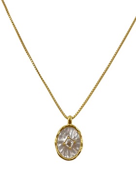 2025年新款爆款白色贝母法式高级感椭圆钱币吊坠项链轻奢毛衣链女