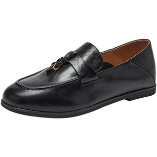 热风平底乐福鞋女款2026年春秋季新款英伦复古女鞋百搭黑色小皮鞋