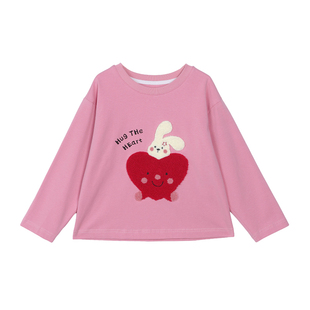 小O宝童装 宝宝图案长袖t恤女2026春季新款女童百搭柔软卡通上衣