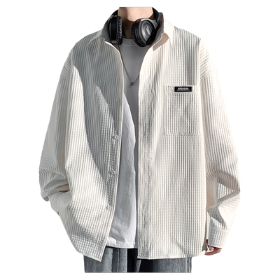 华夫格长袖衬衫男款夏季潮牌港风