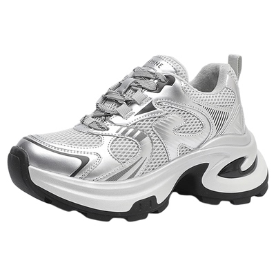 达芙妮银色老爹鞋女款2025冬季新款加绒保暖运动鞋百搭厚底休闲鞋