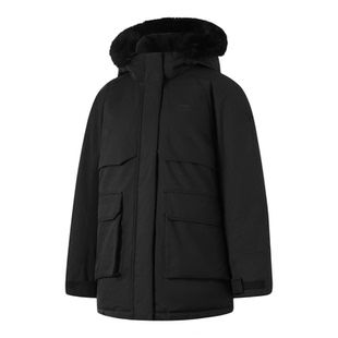 李宁长款羽绒服女士秋冬新款鸭绒连帽防风加绒保暖户外面包服女