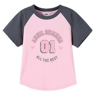 【记忆棉凉感T】安奈儿童装女童短袖T恤夏新款短款修身速干