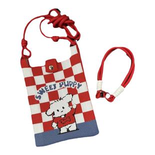 手机包女斜挎2025新款小包布艺手机袋女小挎包针织包编织迷你包包