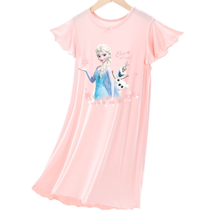 迪士尼童装女童睡裙小女孩爱莎公主家居服冰丝睡裙儿童莫代尔睡衣