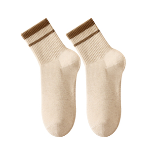 100%纯棉袜子女款秋冬季保暖中筒袜新款爆款防臭美拉德条纹长袜女