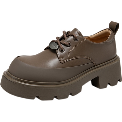 千百度厚底牛津鞋女春秋气质增高时尚深口JK乐福鞋复古小皮鞋百搭