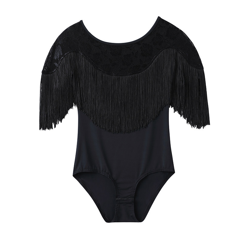 舞蹈服训练拉丁舞服装新款夏季流苏短袖跳舞广场形体摩登舞上衣女