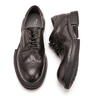 黑色潮厚底系带商务布洛克手工雕花休闲男皮鞋男款休闲皮鞋E134