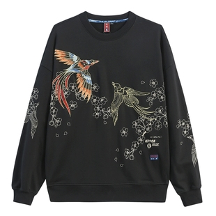 ONIARAI/鬼洗秋季泥棒蓝鹊桥仙绣花男女款圆领套头卫衣 N240105