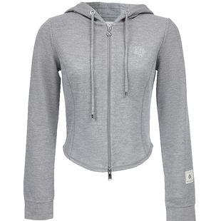 ONLY2025冬季新款运动休闲连帽双向拉链贴布字母长袖开衫卫衣女