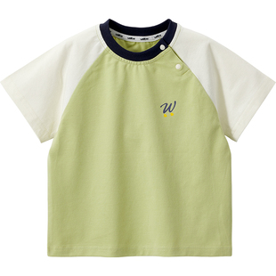 [纯棉]威尔贝鲁儿童短袖T恤夏装宝宝薄款上衣男女童夏季撞色短袖t