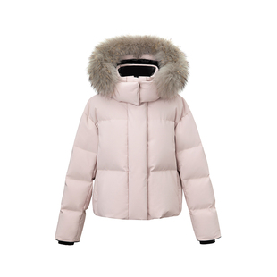 SUK 冰川秘语！90白鹅绒短款连帽大毛领保暖防风宽松廓版羽绒服女