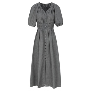 MOUSSY 春季新品法式田园风V领格纹衬衫连衣裙028ISC33-1005