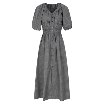 MOUSSY 秋季新品法式田园风V领格纹衬衫连衣裙028ISC33-1005