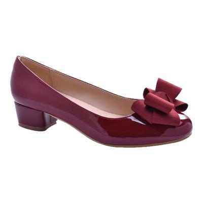 新款红色粗跟圆头浅口大小码婚鞋