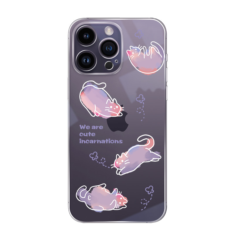 适用于苹果17pro透明手机壳iphone15镜头全包16promax个性14创意xsmax紫色块猫咪13pro简约12防摔ip17软壳11