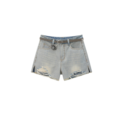 REVAN芮范设计师款复古A型破洞牛仔短裤RL31307100