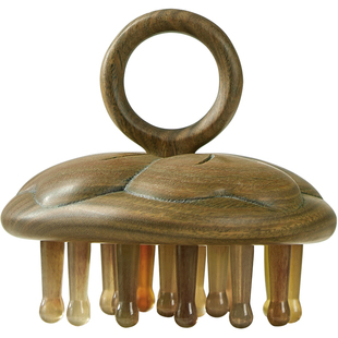 初心绿檀木梳子头皮经络梳羊角梳头部按摩梳幸运草指环梳按摩梳女