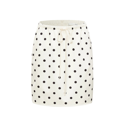 RA波点抽绳midi半身裙杏底波点