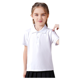罗蒙女童Polo衫短袖儿童夏季翻领白色纯T恤小学生校服打底棉班服