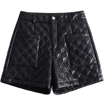 高腰秋冬PU夹棉皮靴裤加厚皮短裤