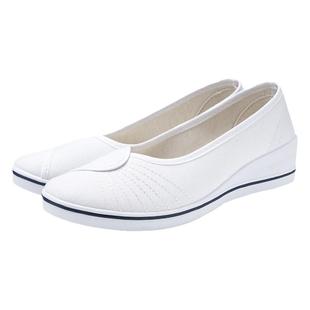 一字白色护士鞋女医护医院配发坡跟平底小白鞋美容院帆布鞋不累脚