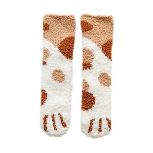 婴儿童袜子秋冬珊瑚绒中长筒加厚加绒宝宝防滑地板袜可爱猫爪袜子